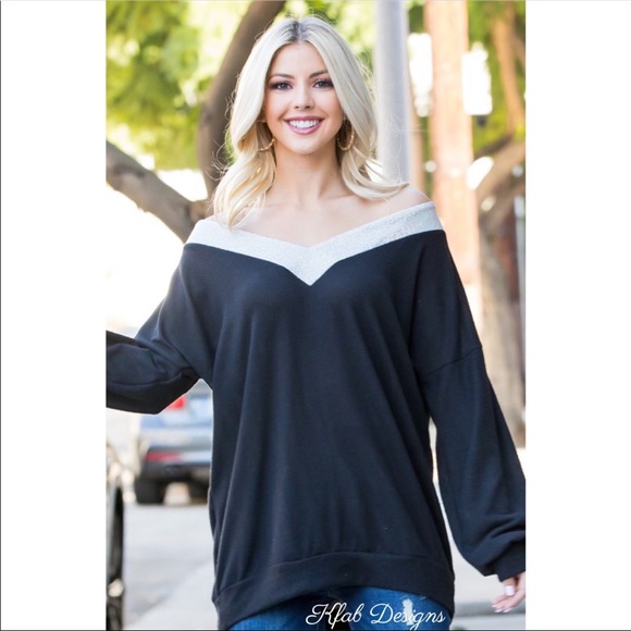 B33š„Stunning black v-back-also off shoulder option- w/silver sequin trim@topš„ - Picture 7 of 7